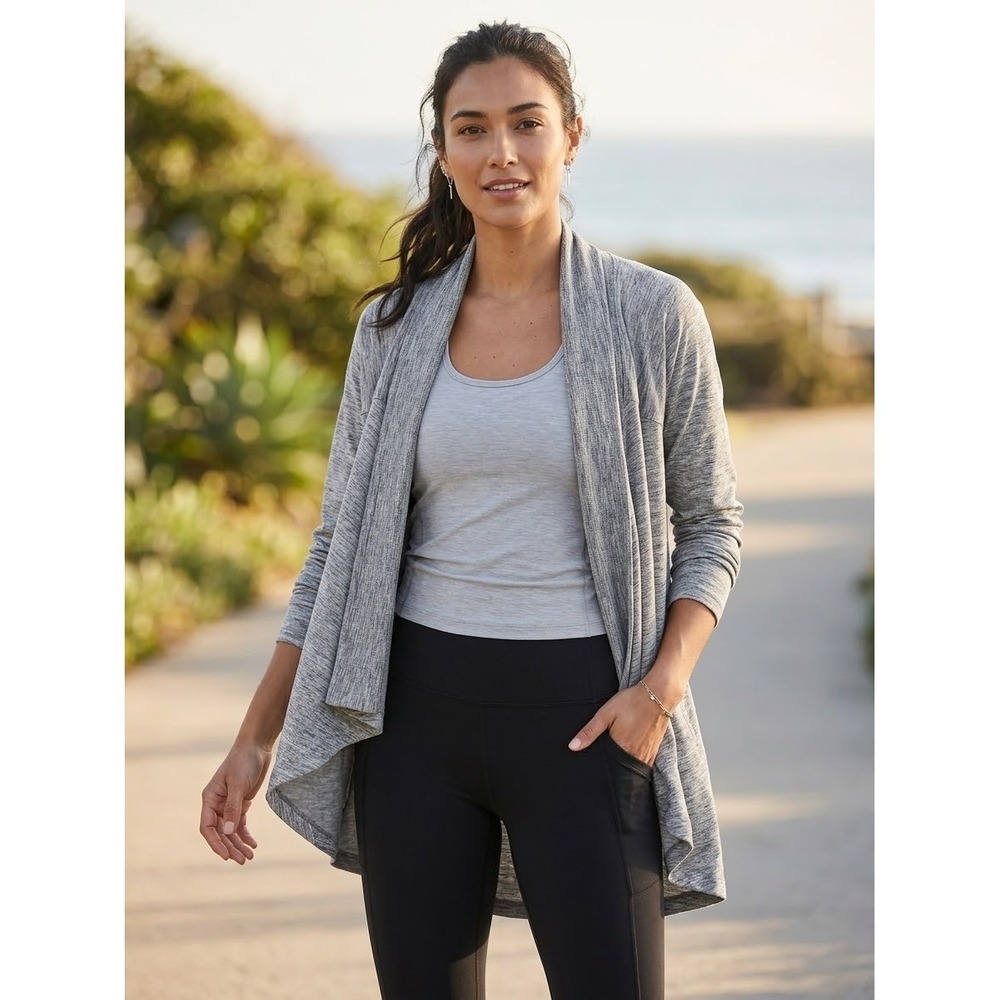 Athleta Pranayama Wrap II Heathered Grey Open Front Cardigan S 416969-04